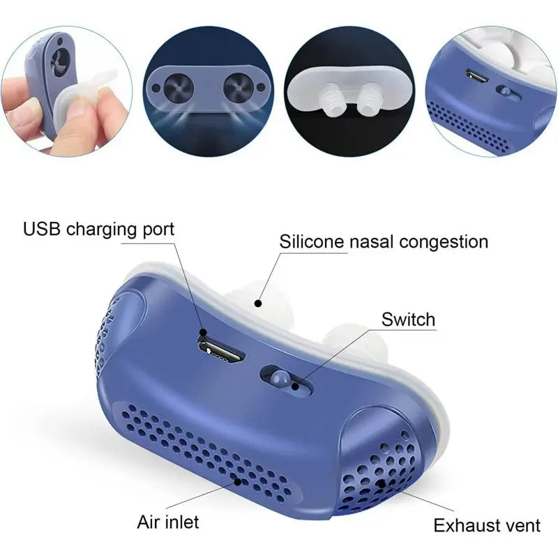 Anti Snoring Devices Upgraded Adjustable Wind Speed Electric Snoring Solution Snore Reducing Anti Snore Stopper Blue